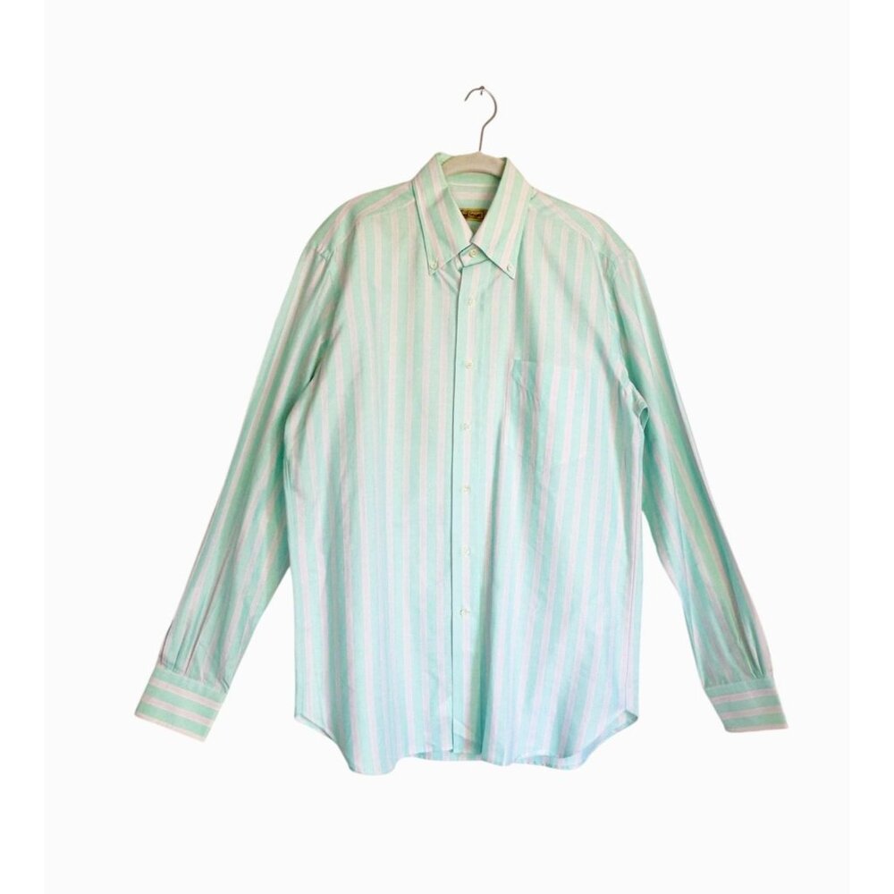 Paul Stuart Italy Men's Stripe Cotton Button Up Shirt in Green / Pink - Sz L